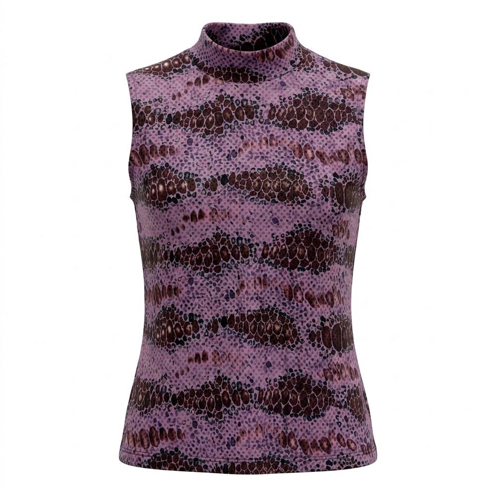 Heavenly Made in USA Purple Abstract Mock Neck Sleeveless Top Women Size M